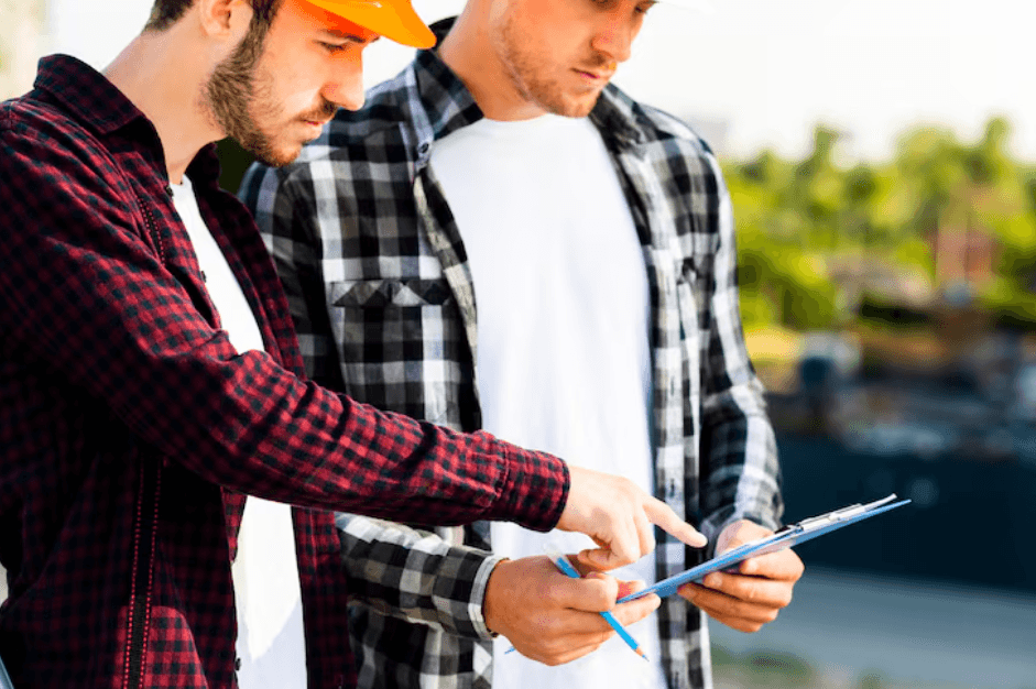 Engenheiro civil analisando uma planta de construção